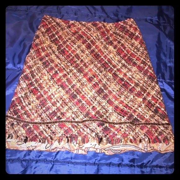 ABS vintage y2k woven tweed plaid velvet fringe trim mini skirt size 2 - Picture 2 of 3